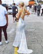 Mermaid V-neck Sparkly Sequin Prom Dresses With Beading