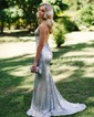 Mermaid V-neck Sparkly Sequin Prom Dresses With Beading
