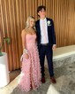 Ball Gown Strapless Stretch Crepe Tulle 3D Floral Prom Dresses