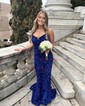 Mermaid V-neck Sparkly Velvet Sequin Prom Dresses