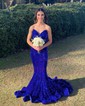 Mermaid V-neck Sparkly Velvet Sequin Prom Dresses