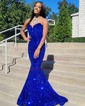 Mermaid V-neck Sparkly Velvet Sequin Prom Dresses