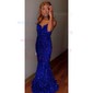 Mermaid V-neck Sparkly Velvet Sequin Prom Dresses