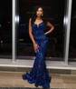 Mermaid V-neck Sparkly Velvet Sequin Prom Dresses