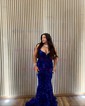 Mermaid V-neck Sparkly Velvet Sequin Prom Dresses