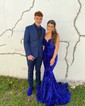 Mermaid V-neck Sparkly Velvet Sequin Prom Dresses