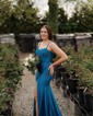 Mermaid Scoop Neck Satin Corset Prom Dresses