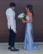 Mermaid Scoop Neck Satin Corset Prom Dresses