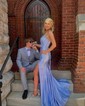 Mermaid Scoop Neck Satin Corset Prom Dresses