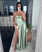 A-line Sweetheart Satin Corset Prom Dresses With Split