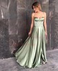 A-line Sweetheart Satin Corset Prom Dresses With Split