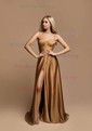 A-line Sweetheart Satin Corset Prom Dresses With Split