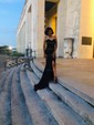 Sheath/Column Sweep Train V-neck Stretch Crepe Split Front Prom Dresses