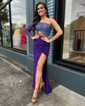 Sheath/Column One Shoulder Jersey Cut Out Prom Dresses With Beading