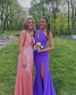 Trumpet/Mermaid One Shoulder Stretch Crepe Sweep Train Prom Dresses With Ruched