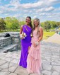 Trumpet/Mermaid One Shoulder Stretch Crepe Sweep Train Prom Dresses With Ruched