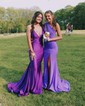 Trumpet/Mermaid One Shoulder Stretch Crepe Sweep Train Prom Dresses With Ruched
