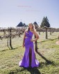 Trumpet/Mermaid One Shoulder Stretch Crepe Sweep Train Prom Dresses With Ruched