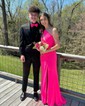 Trumpet/Mermaid One Shoulder Stretch Crepe Sweep Train Prom Dresses With Ruched