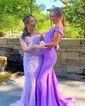 Trumpet/Mermaid Off-the-shoulder Stretch Crepe Sweep Train Prom Dresses