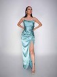 Sheath/Column Cowl Neck Satin Prom Dresses With Ruched