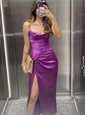 Sheath/Column Cowl Neck Satin Prom Dresses With Ruched