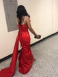 Mermaid Square Neck Satin Corset Prom Dresses With Beading