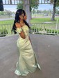 Mermaid Square Neck Satin Corset Prom Dresses With Beading