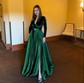 Ball Gown V-neck Velvet Satin Prom Dresses With Long Sleeves