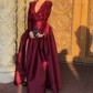 Ball Gown V-neck Sparkly Sequin Satin Prom Dresses With Long Sleeves