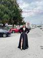 Ball Gown V-neck Sparkly Sequin Satin Prom Dresses With Long Sleeves