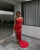 Sheath/Column Strapless Satin Prom Dresses With Ruched