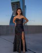 Black Mermaid V-neck Sparkly Sequin Prom Dresses With Ruched
