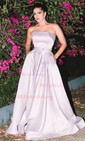 Ball Gown Strapless Satin Prom Dresses With Ruched