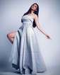 Ball Gown Strapless Satin Prom Dresses With Ruched