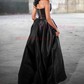 Black Ball Gown Strapless Satin Prom Dresses With Ruched