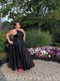 Red Ball Gown Satin Floor-length Strapless Prom Dresses