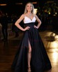Ball Gown V-neck Satin Prom Dresses With Ruched