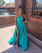 Ball Gown V-neck Satin Prom Dresses With Split