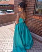 Ball Gown V-neck Satin Prom Dresses With Split