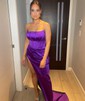 Sheath/Column Strapless Satin Corset Prom Dresses With Ruched