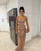 Sheath/Column Strapless Sparkly Sequin Prom Dresses With Ruched