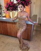 Sheath/Column Strapless Sparkly Sequin Prom Dresses With Ruched