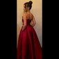 Red Ball Gown Strapless Satin Prom Dresses With Ruched