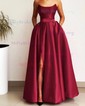 Red Ball Gown Strapless Satin Prom Dresses With Ruched