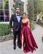 Red Ball Gown Strapless Satin Prom Dresses With Ruched