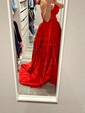 Red Ball Gown Strapless Satin Prom Dresses With Ruched