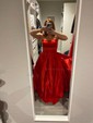 Red Ball Gown Strapless Satin Prom Dresses With Ruched