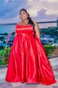 Red Ball Gown Strapless Satin Prom Dresses With Ruched