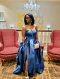 Red Ball Gown Strapless Satin Prom Dresses With Ruched